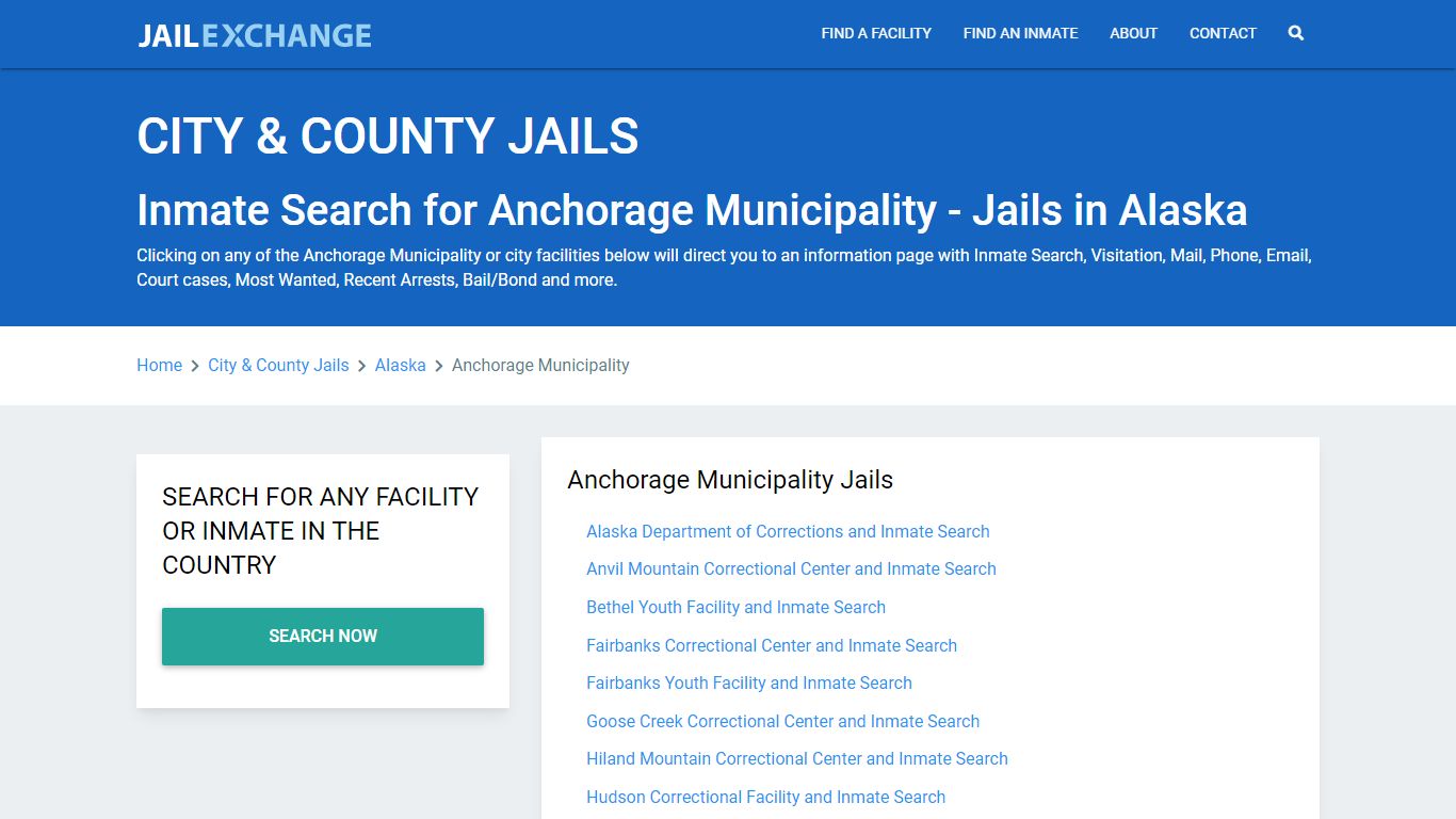 Inmate Search for Anchorage Municipality - Jails in Alaska - Jail Exchange